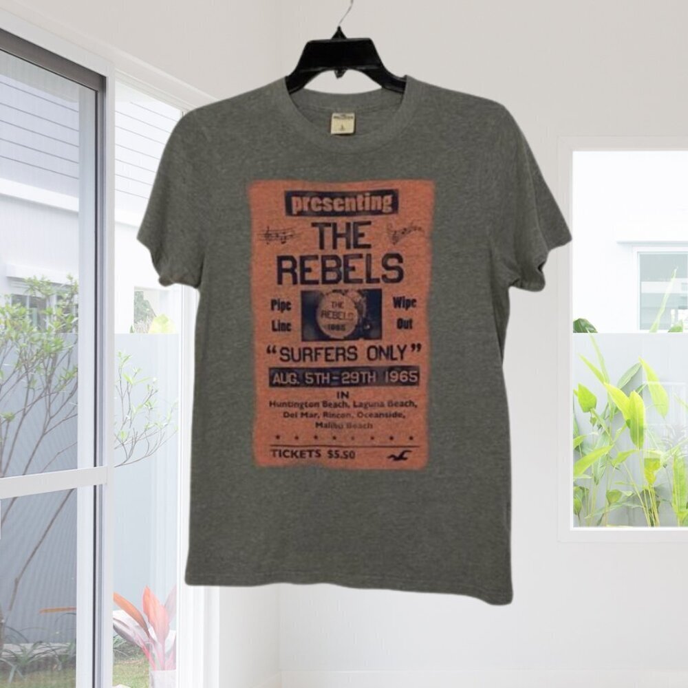 2 for $20 Hollister Vintage Style Graphic Tee | Surfer Tour Poster Print Large